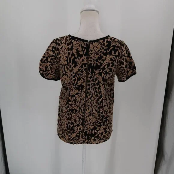 Joie Women's Short Sleeve Blouse Sparkly Gold and Black Size Small - Picture 7 of 8